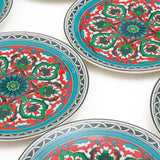 Modish Mandala 8.5 Inch Ceramic Plate (Green, Red & Teal Blue) (Pack of 6)