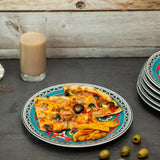 Modish Mandala 8.5 Inch Ceramic Plate (Green, Red & Teal Blue) (Pack of 6)