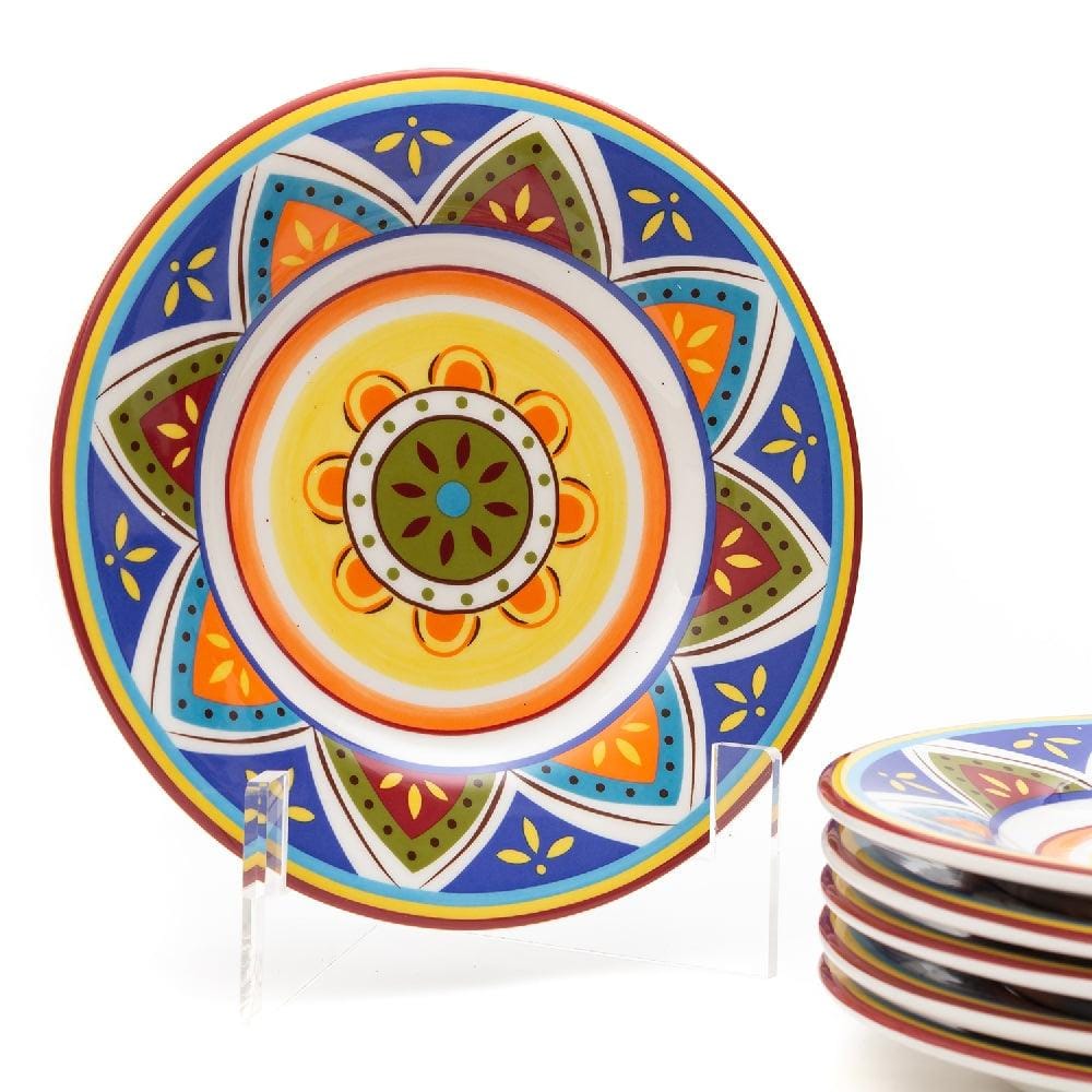 Bohemian 8.5 Inch Ceramic Plate (Blue, Yellow & Orange) (Pack of 6)