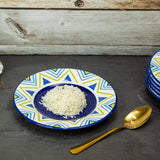 Folksy 8.5 Inch Ceramic Plate (Blue & White Triangles) (Pack of 6)