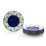 Folksy 8.5 Inch Ceramic Plate (Blue & White Triangles) (Pack of 6)