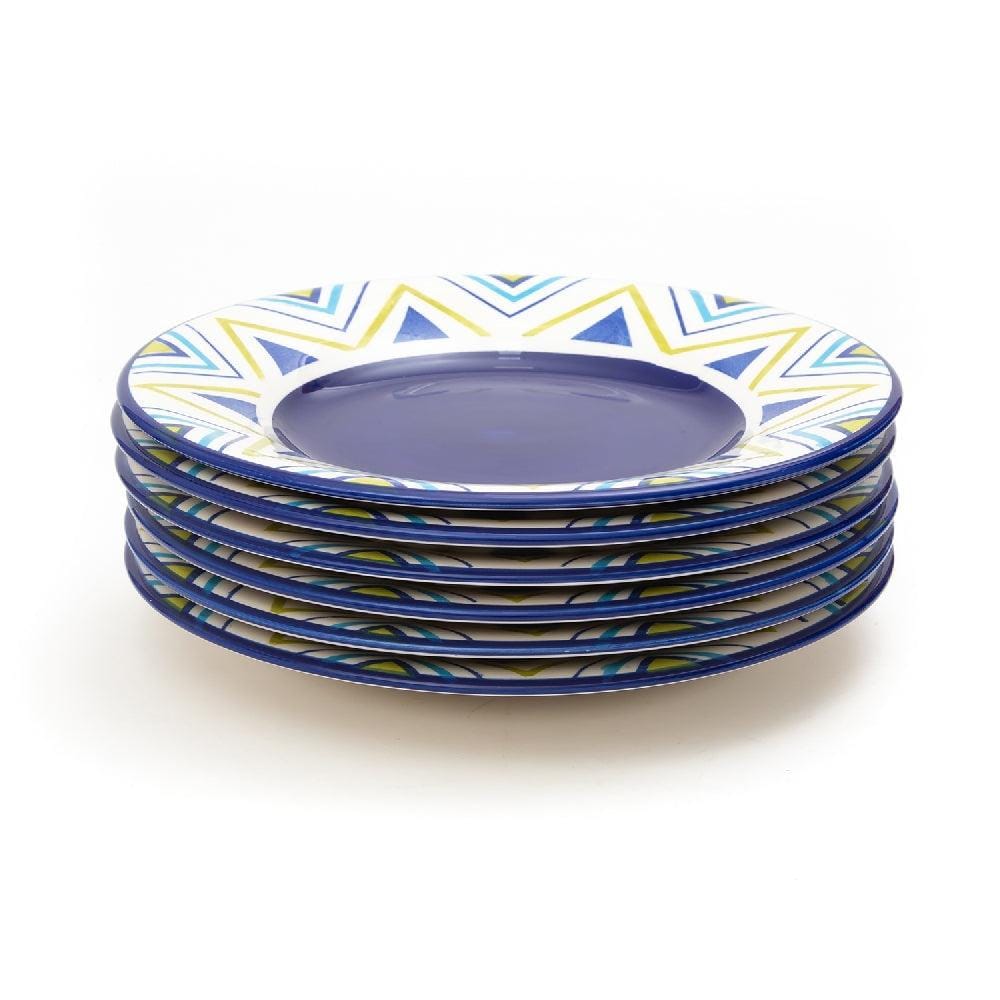 Folksy 8.5 Inch Ceramic Plate (Blue & White Triangles) (Pack of 6)