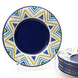 Folksy 8.5 Inch Ceramic Plate (Blue & White Triangles) (Pack of 6)