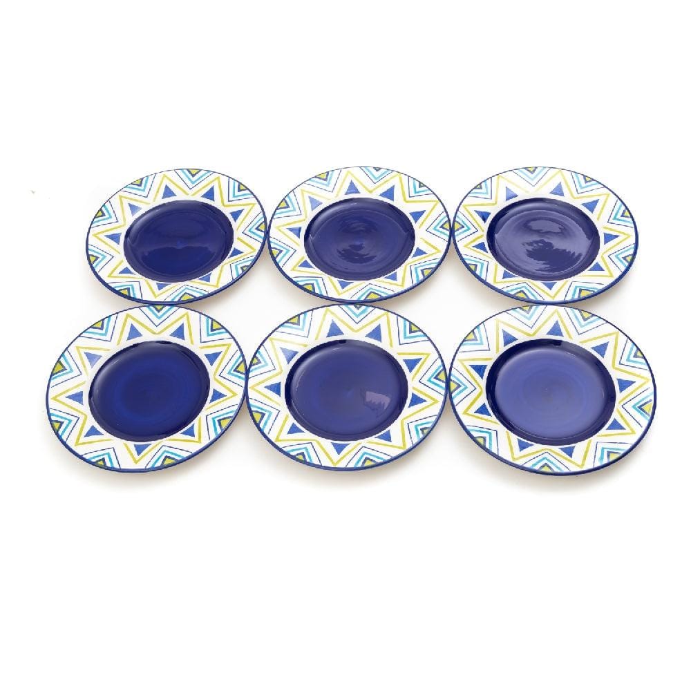 Folksy 8.5 Inch Ceramic Plate (Blue & White Triangles) (Pack of 6)
