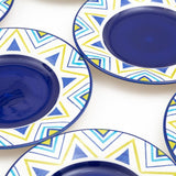 Folksy 8.5 Inch Ceramic Plate (Blue & White Triangles) (Pack of 6)