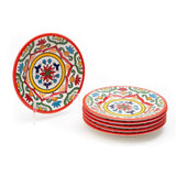 Bohemian Floral Red 8.5 Inch Ceramic Plate (Red, Green & White) (Pack of 6)