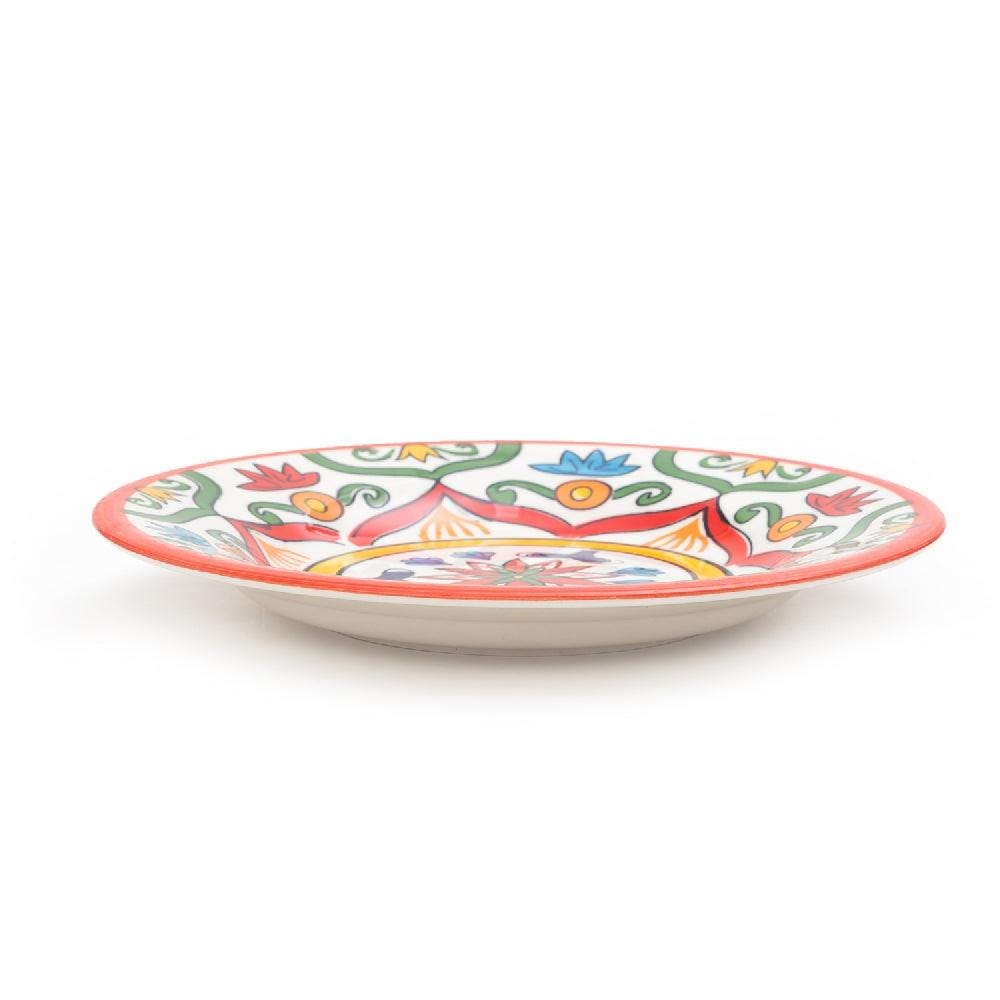 Bohemian Floral Red 8.5 Inch Ceramic Plate (Red, Green & White) (Pack of 6)