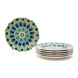 Peacock Kaleidoscope 8.5 Inch Ceramic Plate (Blue & Green) (Pack of 6)