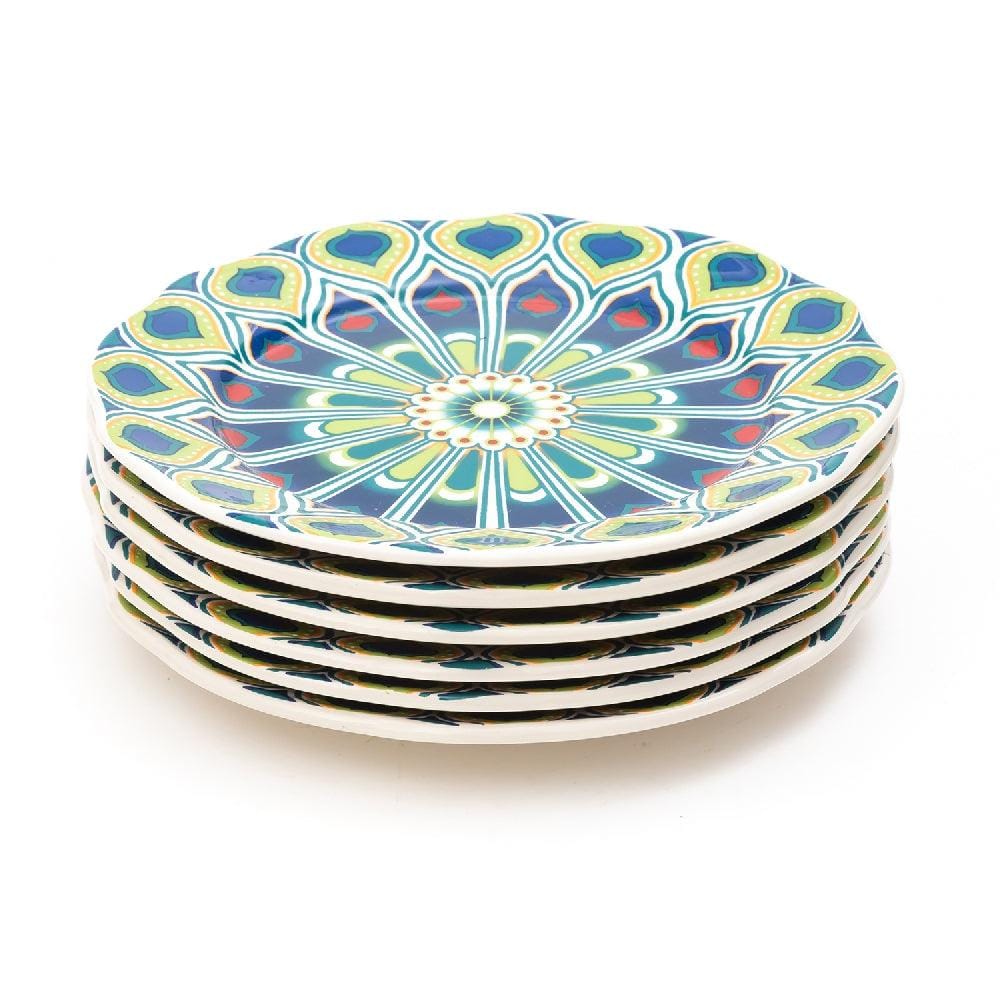 Peacock Kaleidoscope 8.5 Inch Ceramic Plate (Blue & Green) (Pack of 6)