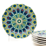 Peacock Kaleidoscope 8.5 Inch Ceramic Plate (Blue & Green) (Pack of 6)