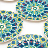 Peacock Kaleidoscope 8.5 Inch Ceramic Plate (Blue & Green) (Pack of 6)