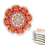 Turkish Wavy Saffron 8.5 Inch Ceramic Plate (Red, Orange & White) (Pack of 6)