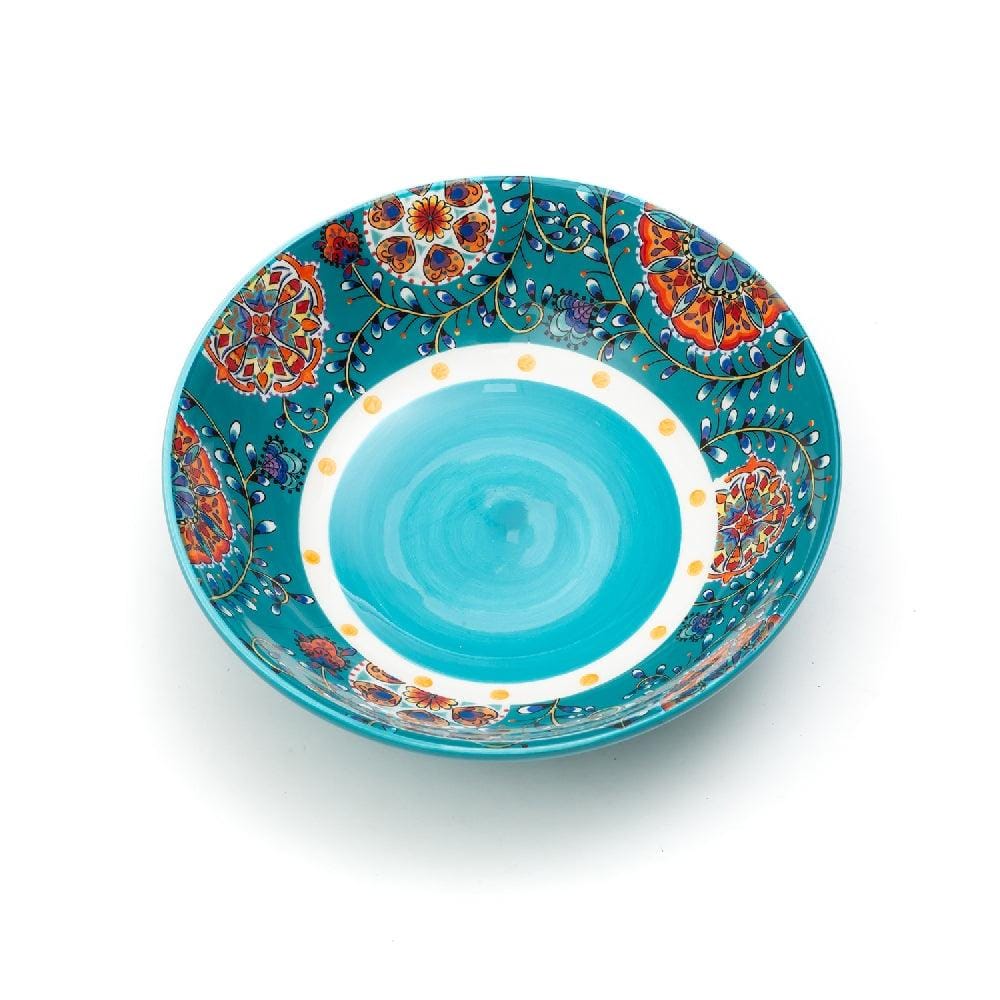 Majestic Teal Blue Peacock Ceramic Serving Bowls (8 Inch - 950 ml) (Pack of 2)
