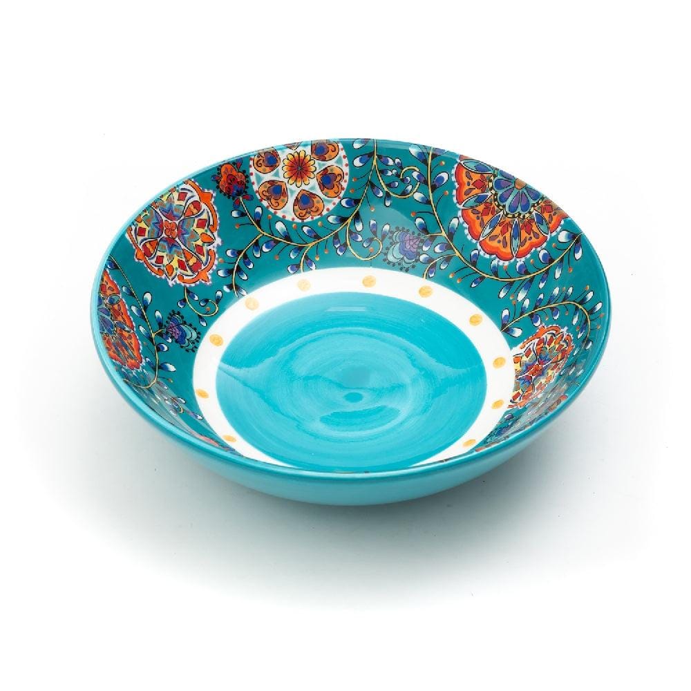 Majestic Teal Blue Peacock Ceramic Serving Bowls (8 Inch - 950 ml) (Pack of 2)