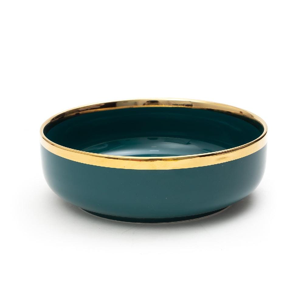 Urbane Select Class Glossy Emarald Green with Gold Lining Bone China Ceramic Bowl (8 Inch - 1300 ml)