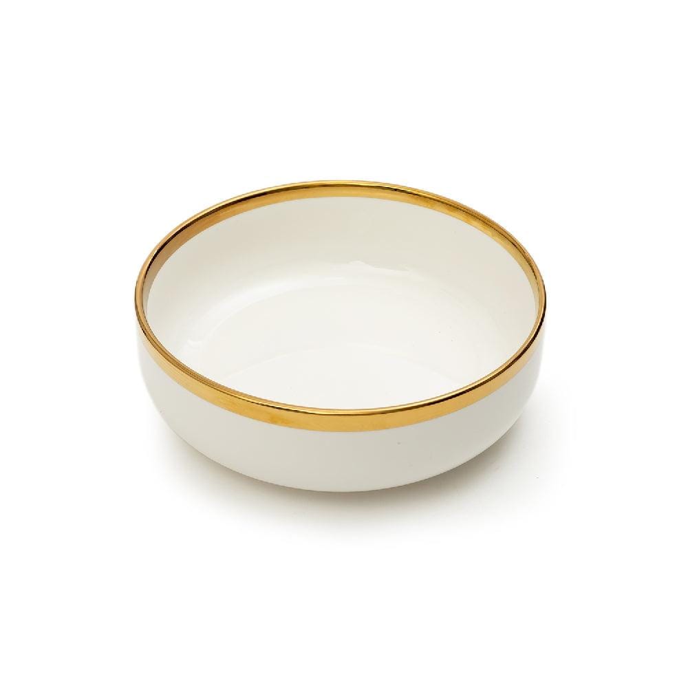 Urbane Select Class Glossy White with Gold Lining Bone China Ceramic Bowl (8 Inch - 1300 ml)