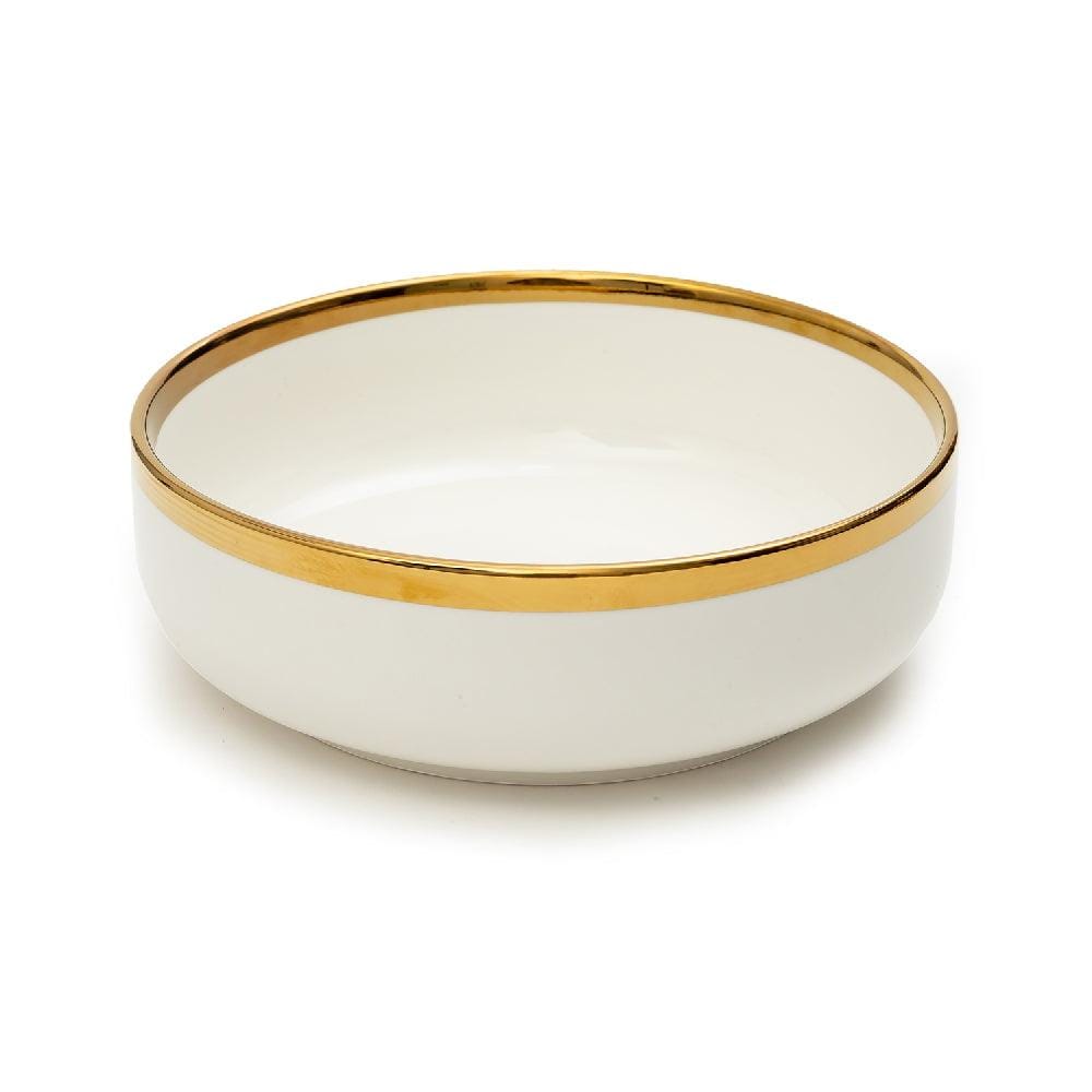 Urbane Select Class Glossy White with Gold Lining Bone China Ceramic Bowl (8 Inch - 1300 ml)