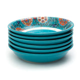 Majestic Teal Blue Peacock Serving Deep Ceramic Plates (8 Inch) (Pack of 6)