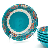 Majestic Teal Blue Peacock Serving Deep Ceramic Plates (8 Inch) (Pack of 6)