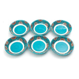 Majestic Teal Blue Peacock Serving Deep Ceramic Plates (8 Inch) (Pack of 6)