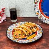 Tianzhu (India) Dendritic 8 Inch Bower Ceramic Plate (Red & Blue) (Pack of 6)