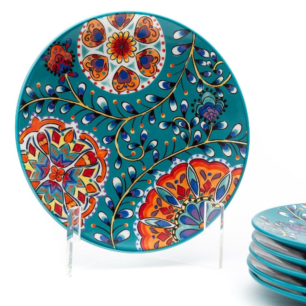 Majestic Teal Blue Peacock 8 Inch Ceramic Plate (Pack of 6)