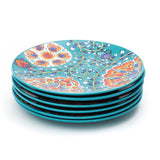 Majestic Teal Blue Peacock 8 Inch Ceramic Plate (Pack of 6)