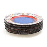 Tianzhu (India) Dendritic 8 Inch Bower Ceramic Plate (Red & Blue) (Pack of 6)