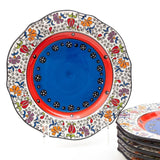 Tianzhu (India) Dendritic 8 Inch Bower Ceramic Plate (Red & Blue) (Pack of 6)