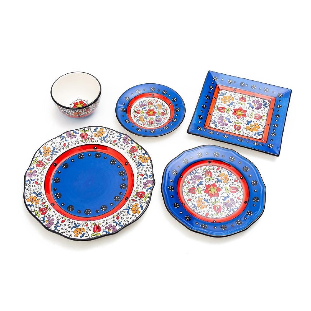 Nordic 8 Inch Ceramic Hand Painted Plate (Blue & Red) (Pack of 6)