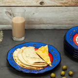 Nordic 8 Inch Ceramic Hand Painted Plate (Blue & Red) (Pack of 6)