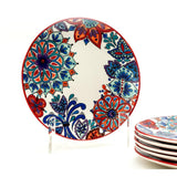 Modish Exuberance 8 Inch Ceramic Plate (Blue, Red & White) (Pack of 6)