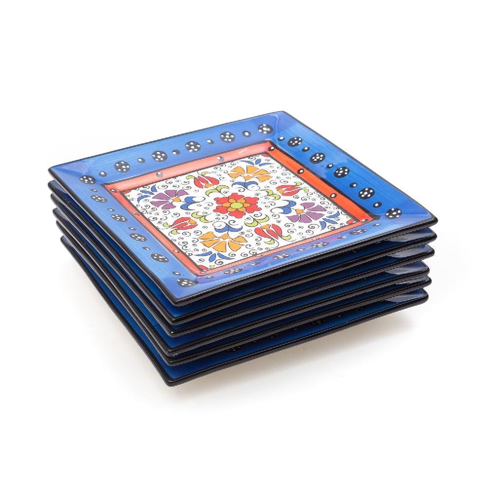 Tianzhu (India) Dendritic Sqaure 8 Inch Plate (Red & Blue) (Pack of 6 ...