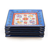 Tianzhu (India) Dendritic Sqaure 8 Inch Plate (Red & Blue) (Pack of 6)