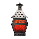 8" Antique Square Metal Lantern with Multicolor Glass Tea Light / Candle Stand (Pack of 2)