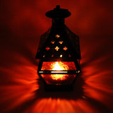 8" Antique Square Metal Lantern with Multicolor Glass Tea Light / Candle Stand (Pack of 2)