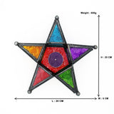 8" Antique Look Star Metal Lantern with Multicolor Glass Tea Light / Candle Stand (Pack of 2)