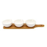 3 Apple Shaped Ceramic Bowls Serving Platter with Wooden Stand & Tray Set