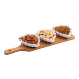 3 Classy Flower Shaped Ceramic Bowls Serving Platter with Wooden Tray Set