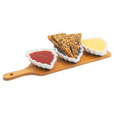 3 Classy Flower Shaped Ceramic Bowls Serving Platter with Wooden Tray Set