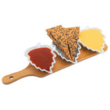 3 Classy Flower Shaped Ceramic Bowls Serving Platter with Wooden Tray Set