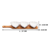 3 Classy Flower Shaped Ceramic Bowls Serving Platter with Wooden Tray Set