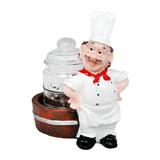 Foodie Chef Figurine Resin Holder with Big Glass Condiment Jar (Posing)