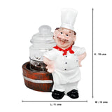 Foodie Chef Figurine Resin Holder with Big Glass Condiment Jar (Posing)