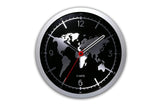 Aluminium World Map Wall Clock (Black & Silver)
