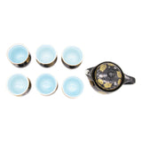 Elegant Gold Flowers on Black Ceramic Tea Pot with SS Infuser & 6 Cups Set in Gift Box