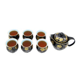 Elegant Gold Flowers on Black Ceramic Tea Pot with SS Infuser & 6 Cups Set in Gift Box