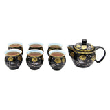 Elegant Gold Flowers on Black Ceramic Tea Pot with SS Infuser & 6 Cups Set in Gift Box