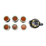 Elegant Gold Flowers on Black Ceramic Tea Pot with SS Infuser & 6 Cups Set in Gift Box