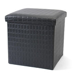 Collapsible Elegant PU Leather & MDF Square Pouf Ottoman (Black Checks)